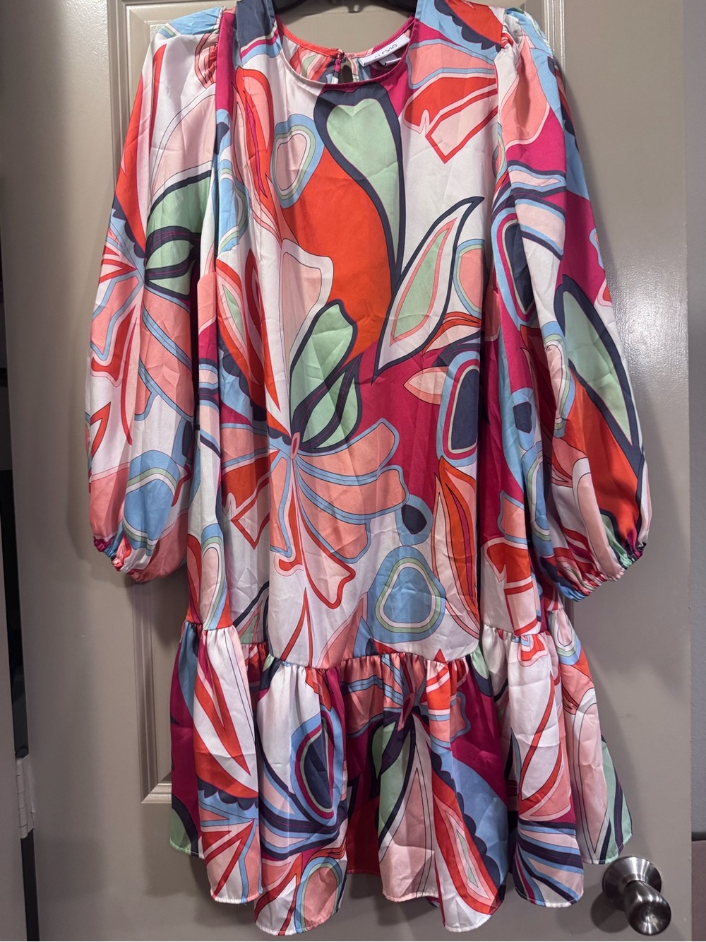 Alexis Multicolor Abstract Slip Dress in Coral, Aqua & Fuchsia